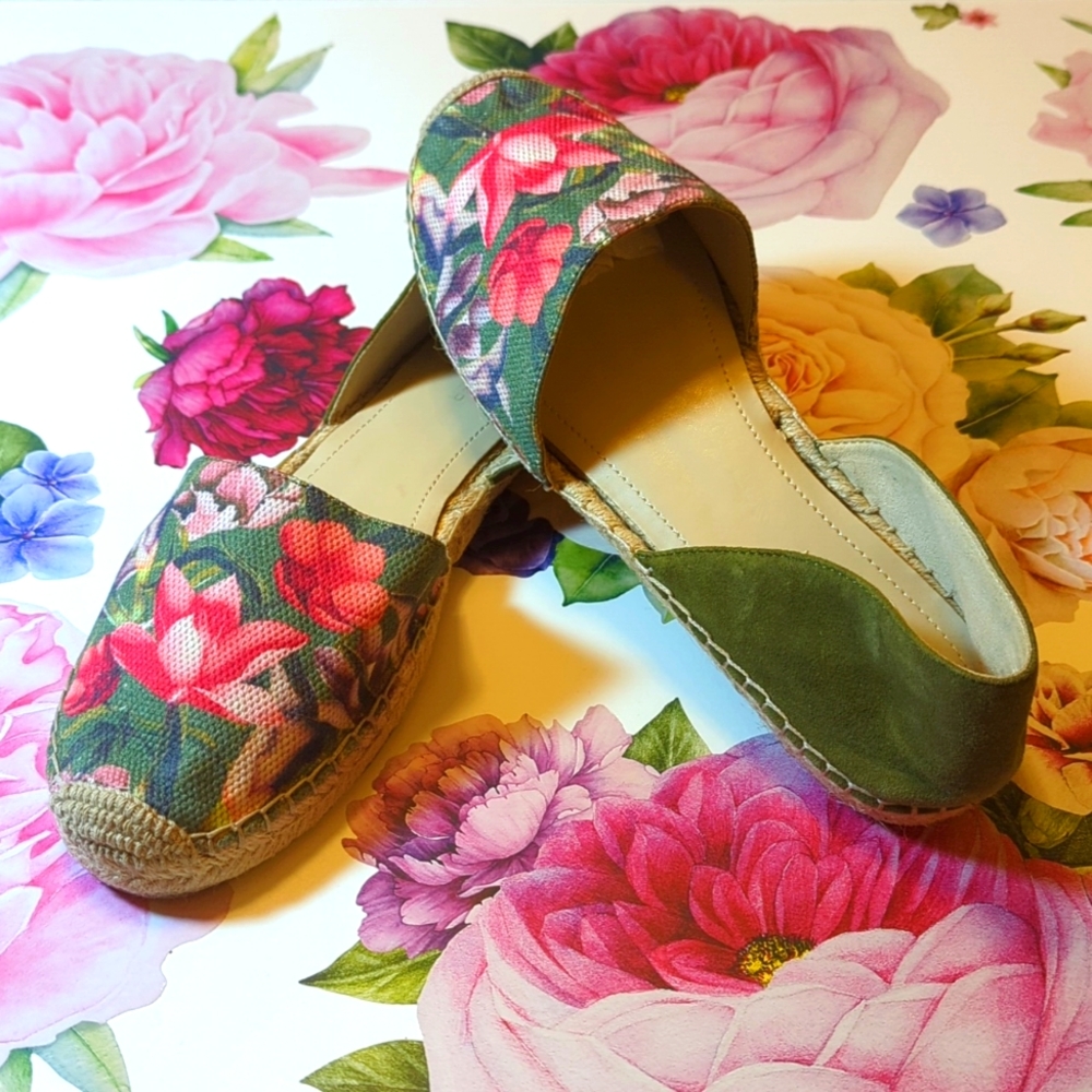 Marc Fisher Floral Woven/Leather 9M Espadrilles